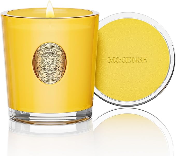 M&SENSE Natural Soy Candle | Sugared Lemon & Yellow | 9.2 oz, 50H Burn Time | Luxury Scented Candle for Relaxation, Gifting, Home Décor | Ideal for Bedroom, Office, Party Ambiance