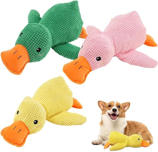 Duck Dog Toy, 2024 New Calming Duck Dog Toy, Dog Toys for Aggressive Chewing Person, Vocalizing Duck Dogs Toy, Indestructible Dog Toys, Cute Plush Stuffed Duck for Indoor Dogs (Yellow+Green+Pink)