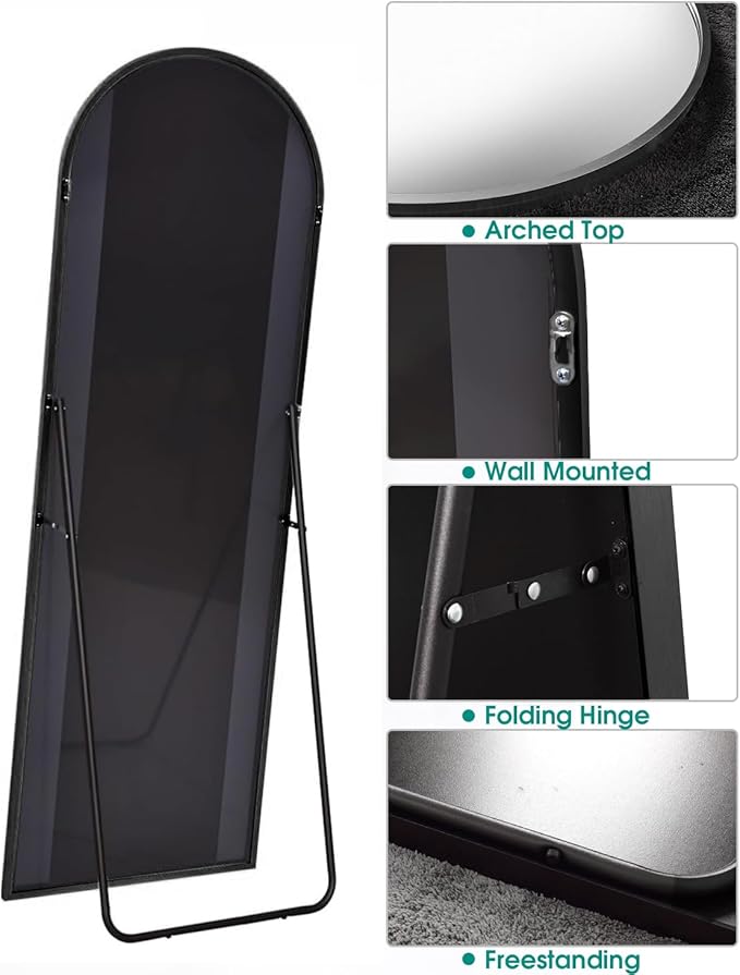 Arched Full Length Mirror - 18"58" Standing Mirror with Stand or Wall Mounted for Bedroom and Living Room - Black