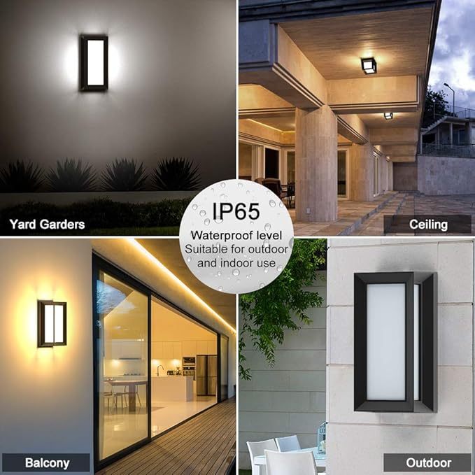 Sytmhoe Outdoor Wall-Porch-Light, Modern Exterior LED Wall Sconce,24W-Led Matte Black Exterior Wall Fixtures,Mounted Wall Patio Lamps,3-Color-Changeable for Garage Walkway Backyard Garden