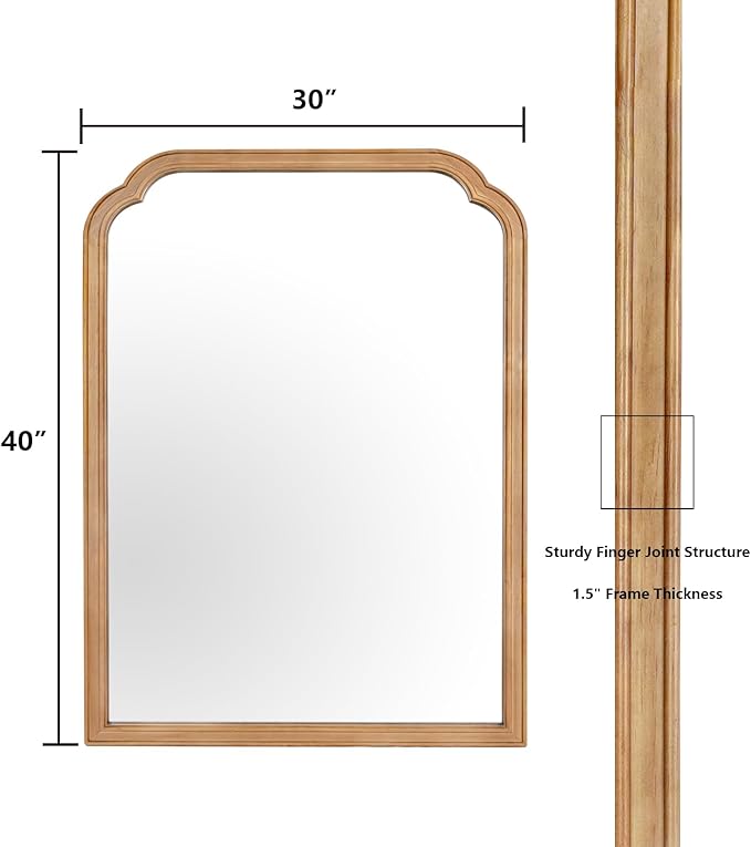 WallBeyond 30" x 40" Wood Bathroom Mirror for Wall Mounted, Rustic Rounded Corner Vanity Mirror for Entryway, Living Room or Bedroom Home Decorative [30" x 40" Natural Color]