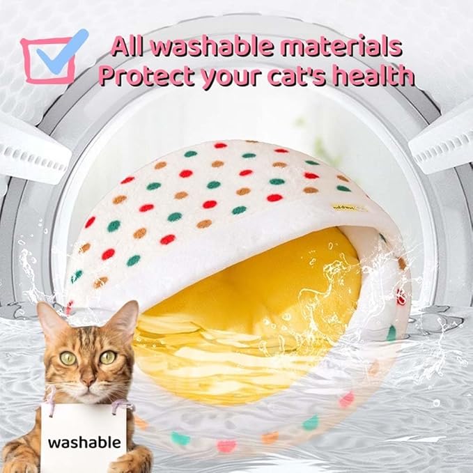 Plush Cat Bed for Indoor Cats，Calming Cozy Cave with Self-Warming，Cat Cave Pet Sleeping Bag for Puppy and Kitty，Shell Shaped Washable Pet Bed for Small Cats & Dogs (Yellow,M-23 x 23 x 4 in)