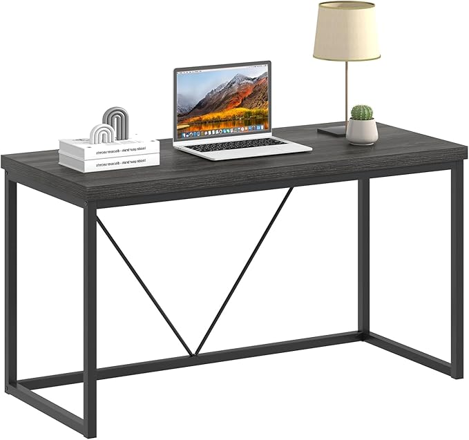 FOLUBAN Home Office Desk, Industrial Vintage Computer Desk, Rustic Wood and Metal Study Writing Table, Simple Work Gaming PC Desks for Bedroom Living Room, Dark Gray 53 Inch