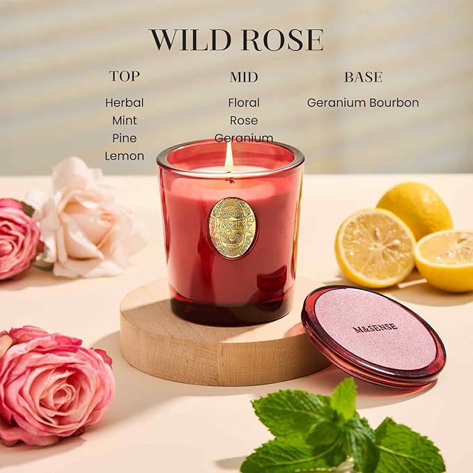 M&SENSE Natural Soy Candle | Wild Rose & Red | 9.2 oz, 50H Burn Time | Luxury Scented Candle for Relaxation, Gifting, Home Décor | Ideal for Bedroom, Office, Party Ambiance