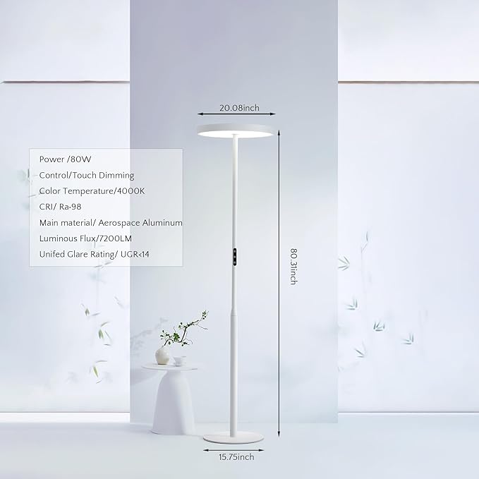 Floor Lamp Modern - Motion Sensor, Standing Light for Bedroom, Living Room & Office - Double-Sided Illumination, 36000+h Lifetime, 7200LM, 4000K, White Floor Lamp, Natural Daylight