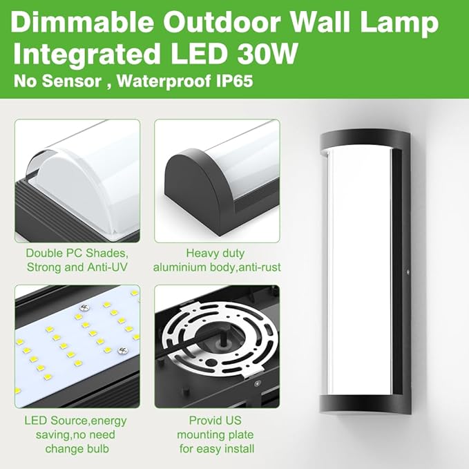 Sytmhoe Dimmable 16in 6000K LED Modern Outdoor Wall Light,10%-100% Dimming Porch & Patio Wall Light Fixture,Black Aluminum&Dual PC Wall Lights Suitable for Garage Living Room Courtyard House(6000K)