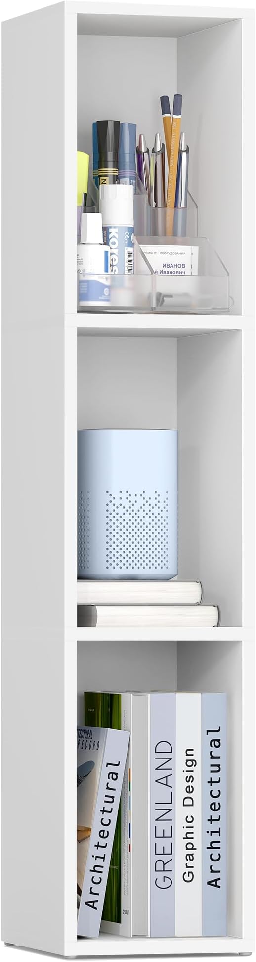 VASAGLE Custos Collection - Bookshelf, 3-Tier Bookcase, Book Shelf, Open Storage Shelf, 9.4 x 7.9 x 37.3 Inches, for Living Room, Home Office, Dining Room, Cloud White ULBC523W01