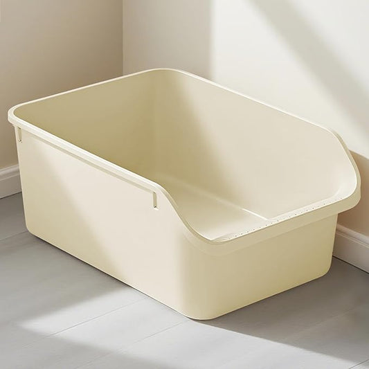 Large Cat Litter Box with High Sides,Cat Boxes for Indoor Cats,Cat Litter Pan for Kitty,Litter Box with Low Entry,Anti-Splashing,Easy to Clean (Cream White)