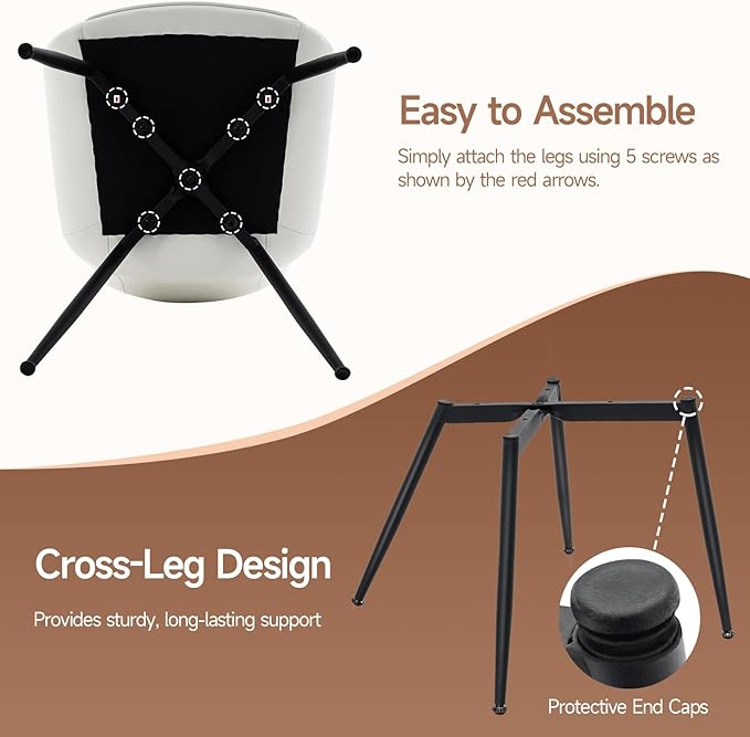 Brage Living Dining Chairs Set of 2, PU Leather Modern Armless Kitchen Dining Room Chairs, Upholstered Accent Side Chairs with Metal Legs (Pearl White)