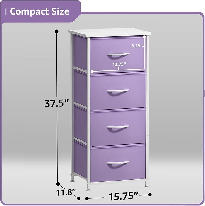Sorbus Dresser Storage Tower, Organizer Drawers for Closet Boys & Girls Bedroom, Bedside Furniture, Chest for Home, College Dorm, Steel Frame, Wood Top, Fabric Bins (Purple)