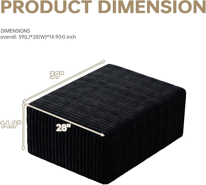 Cloud Sectional Couch with L-Shape Chaise,4 Seat Modern Modular Sofa with Deep Seat (Black, Ottoman)