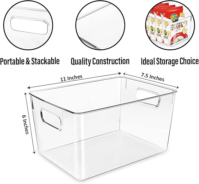 Clear Plastic Storage Bins, Pantry Organizers and Storage, Kitchen Organization and Storage Containers Bins for Organizing, Fridge, Freezer, Bathroom, Pantries, Medicine Cabinet Organizer Bin