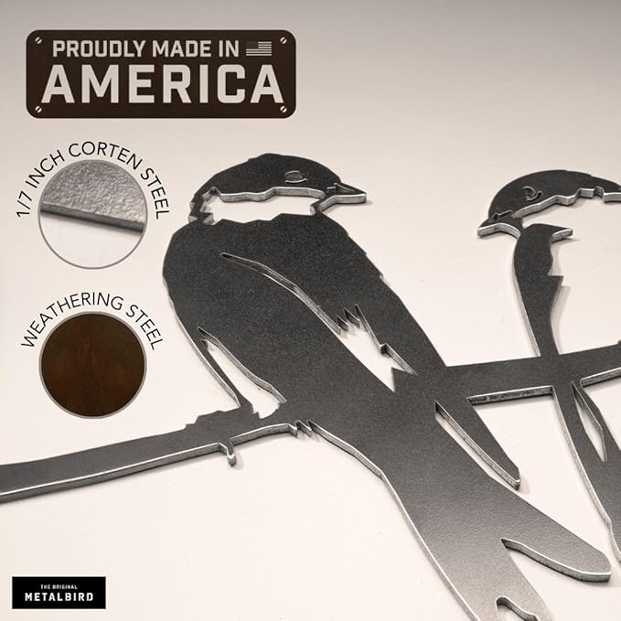 METALBIRD - Pair of Swallows - Outdoor Tree Ornaments in Corten Steel - Metal Art Proudly Made in The USA