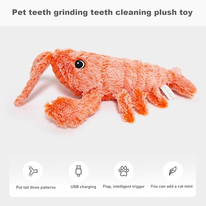 Floppy Lobster Dog Toys, Plush Jumpinp Lobster Cat Interactive Toys, USB Charging Pet Interactive Toys, Soft & Washable Cute Pet Toys, Flopping Lobster Toy for Cats & Small Dogs