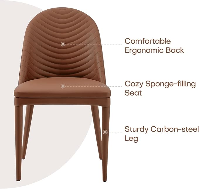 No Assemble Required Dining Chairs Set of 2, Modern Full Assembled Faux Leather Upholstered Side Chair with Backrests, Dinner Chairs for Kitchen Dinning Room, Brown