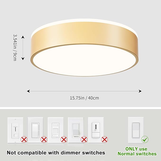 Vikaey Gold LED Ceiling Light Modern Flush Mount Light Fixture Not Dimmable Round Metal Ceiling Lamp with Acrylic Lampshade for Living Room Entryway Bedroom Kitchen 15.74 Inch