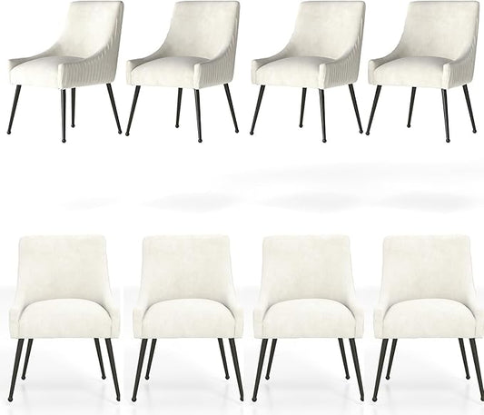 Velvet Dining Chairs Set of 8,Beige Upholstered Living Room Chairs with Black Metal Legs, Modern Tufted Accent Chairs for Living Room, Study Room, Kitchen