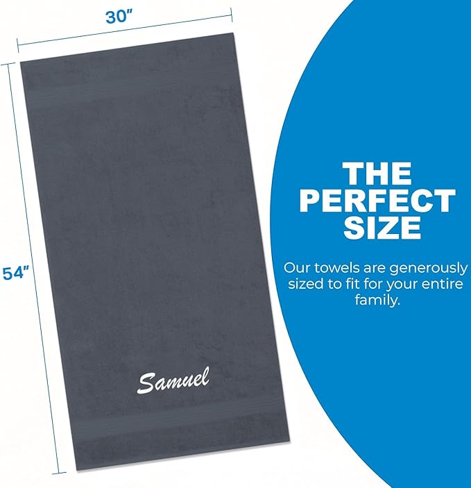 Kaufman - Personalized Velour Beach and Pool Towel 100% Cotton 30in X 60in Solid Color Bath Towel Embroidered (Steel)