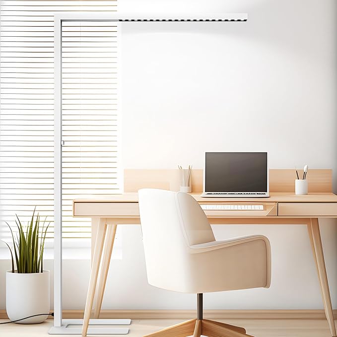 STERREN 77" LED Floor Lamp for Office, 7350LM Dimmable Eye-Care Standing Piano Lamp,70W Tall Reading Light, 4000K Bright Lighting for Living Room - White