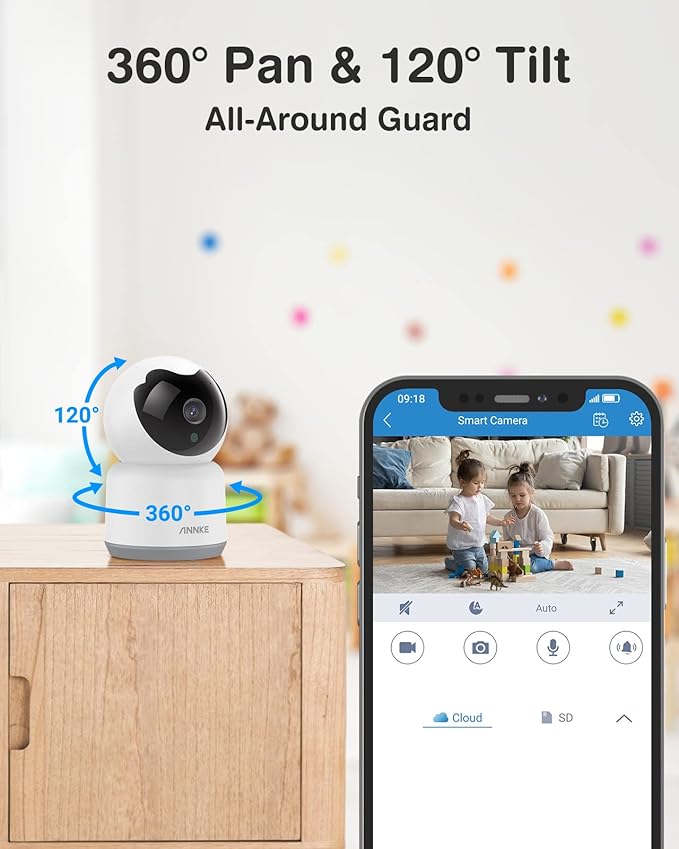 ANNKE 2K Pet Camera Indoor with Phone App, 360°Pan/Tilt WiFi Camera with Human Motion Detection, 2-Way Audio, Night Vision, Cloud/SD Storage, Baby Camera Monitor for Home Security, 2.4Ghz WiFi Only