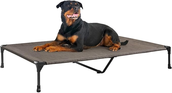 Veehoo Outdoor Elevated Dog Cot Bed, Cooling Raised Pet Bed for Large Dogs, Washable Breathable Mesh Hammock Bed with No-Slip Feet, Indestructible Ground Off Training Platform Cot, 53"x37"