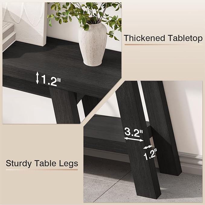 Black Console Table, 55Inch Entryway Console Tables 2-Tier Narrow Wood Console Table Behind Couch Sofa Tables for Living Room, Entryway, Hallway (Black)