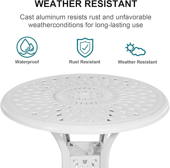 30.31" Outdoor Table and Chairs, Patio Table Set with 2.36" Umbrella Hole, Anti-Resistant Outdoor Dinning Set, Cast Aluminum Patio Furniture Set for Garden, Porch, Deck