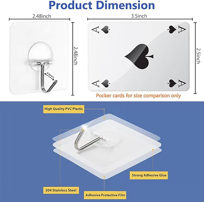 Adhesive Hooks for Hanging Heavy Duty Wall Hooks Self Adhesive Towel Coat Hooks Waterproof Transparent Hook for Bathroom Shower Kitchen Keys Door Outdoor Home Improvement Utility Hook 12 Pack