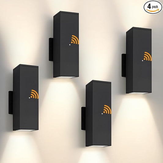 Dusk to Dawn Outdoor Lighting, LED Square Up and Down Outdoor Sconce Lights, Matte Black Exterior Lighting Fixtures with 7W LED Bulbs, Front Porch Lights for house, Garage, Patio, Doorway, 4 Pack