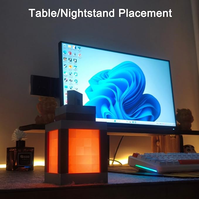 Pixelated Lantern Night Light, 2026 Xmas Gift LED 16 Colors Change Hanging Lantern Lamp from Minecraft - Rechargeable Wall Tabletop Night Lights for Gamer Boys Girls Man Bedroom Game Room Wall Decor