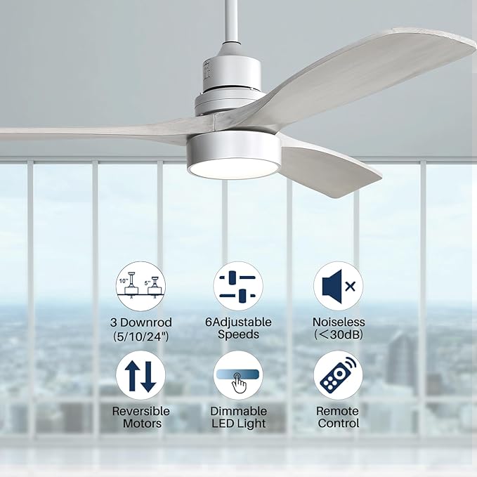 Sofucor 52 Inch Ceiling Fan with Lights, Low Profile Flush Mount Mordern Wood Ceiling Fan with Remote for Indoor Farmhouse Bedroom Living Room Outdoor Patio Porch, Reversible DC Motor, Noiseless