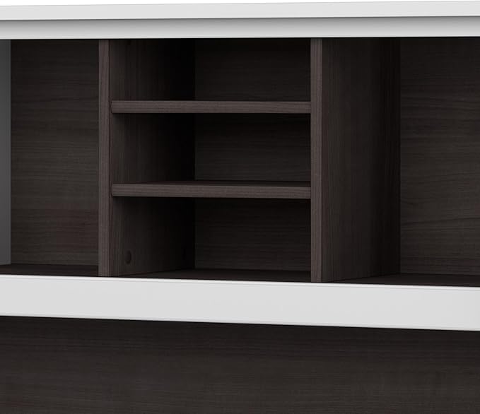 Bush Furniture Somerset L Shaped Desk with Hutch in White & Storm Gray | Corner Computer Table with Drawers, Cabinets and Pullout Keyboard/Laptop Tray for Home Office