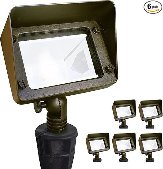 COLOER Brass Rectangular Flood Lights 6-Pack Without Blub, 12V Low Voltage Landscape Floodlights for Outside, Outdoor Wall Lights Illuminating Signs, Walls and Plant Material