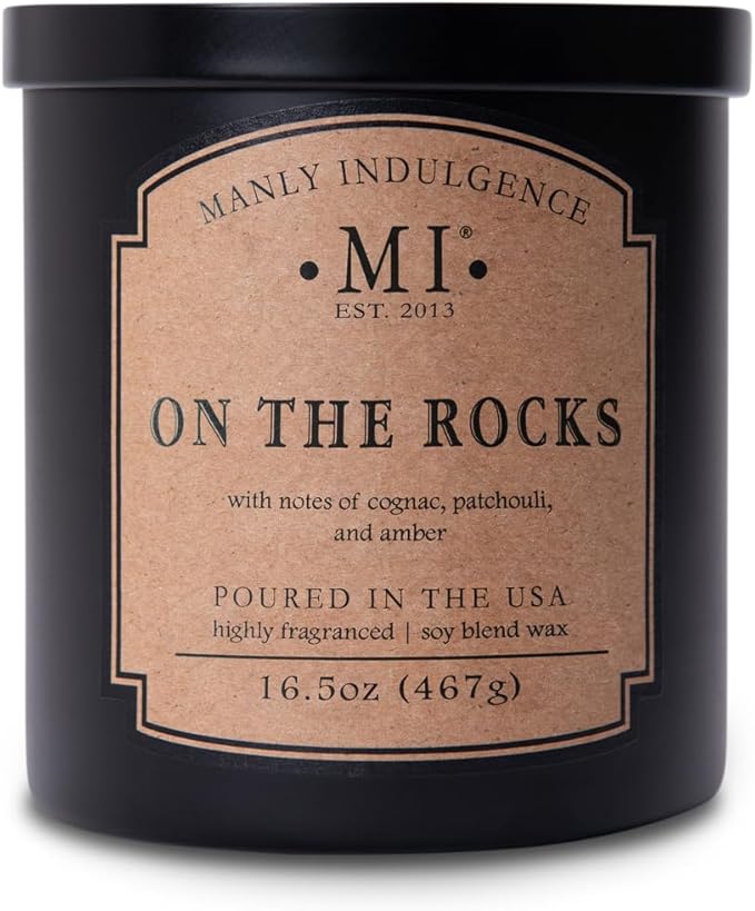 Manly Indulgence On The Rocks Scented Candles for Men, 2 Wick, 16.5 oz, Premium Soy Blend Wax, 60H Burn, Candles for Home Scented - Made in The USA