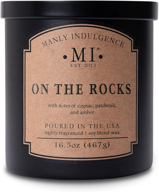 Manly Indulgence On The Rocks Scented Candles for Men, 2 Wick, 16.5 oz, Premium Soy Blend Wax, 60H Burn, Candles for Home Scented - Made in The USA