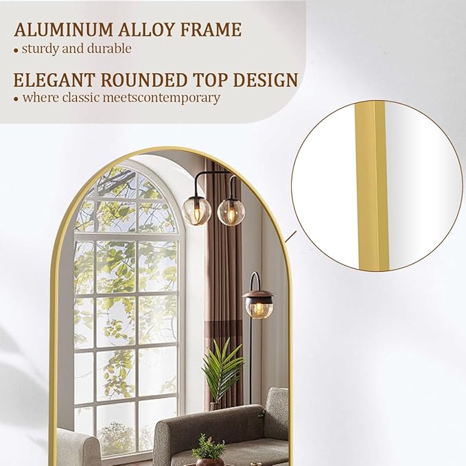 Koonmi Arched Full Length Mirror, 71"x26" Full Body Floor Mirror Standing Hanging or Leaning Wall, Full Body Mirror with Stand, Aluminum Alloy Thin Frame for Bedroom Living Room, Gold