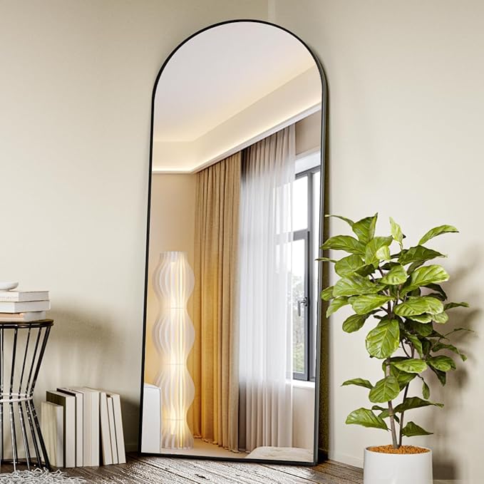 Koonmi Arched Full Length Mirror, 65"x24" Arched Black Floor Mirror, Standing Hanging or Leaning Full Body Mirror with Aluminum Alloy Frame for Living Room and Bedroom