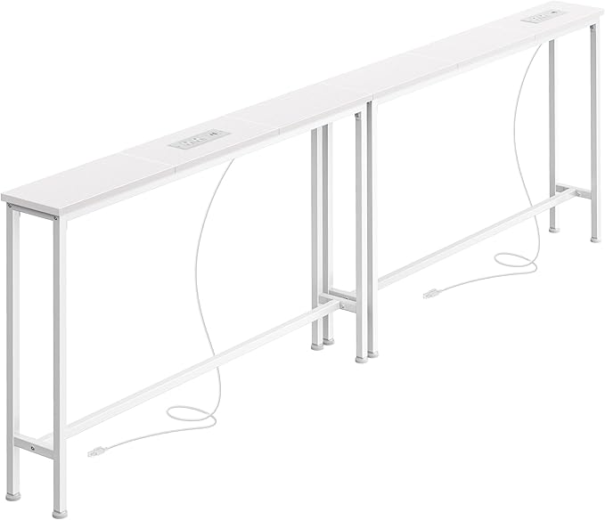 SUPERJARE 5.7 Inch Narrow Console Table with Outlet, Sofa Tables, Total Length 78.8'', Behind Couch Table, Long Entryway Tables with Charging Station, for Living Room, White