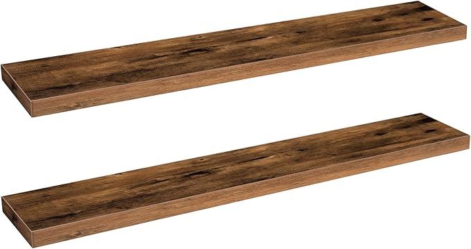 HOOBRO Floating Shelves for Wall, Wall Mounted Shelf Set of 2, 47.2" Hanging Shelf with Invisible Brackets, for Wall in Bathroom, Bedroom, Toilet, Kitchen, Living Room, Rustic Brown BF120BJP201