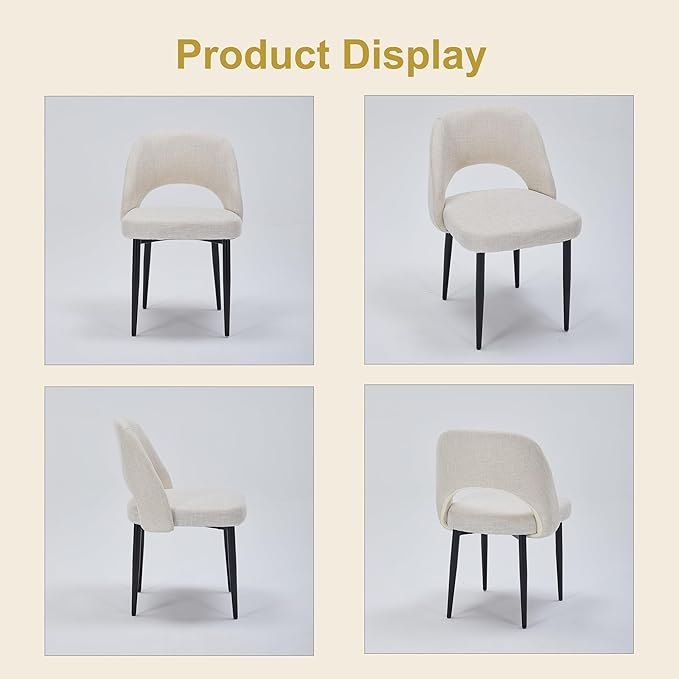 Modern Dining Chairs, Fabric Upholstered Accent Kitchen Chairs with Comfy Padded Seat & Sturdy Metal Legs, Side Farmhouse Chairs for Dining Room, Living Room, Restaurant (Beige, Set of 2)