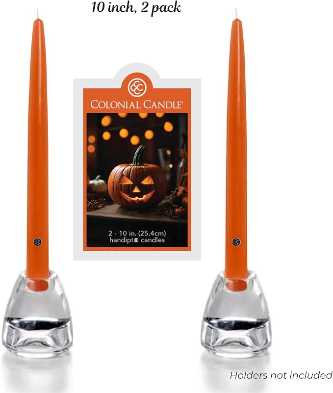 Colonial Candle Unscented Pumpkin Taper Candle, 10 inch, Pack of 2 - Up to 8 Hours Burn