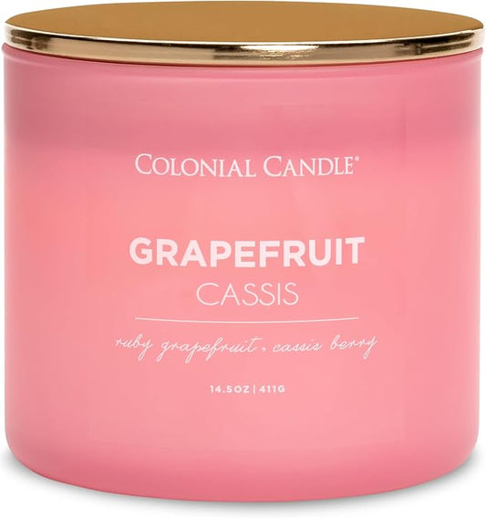 Colonial Candle Pop of Color Grapefruit Cassis 14.5 Oz Scented Matt Glass Jar Candle,Three Premium Cotton Wicks