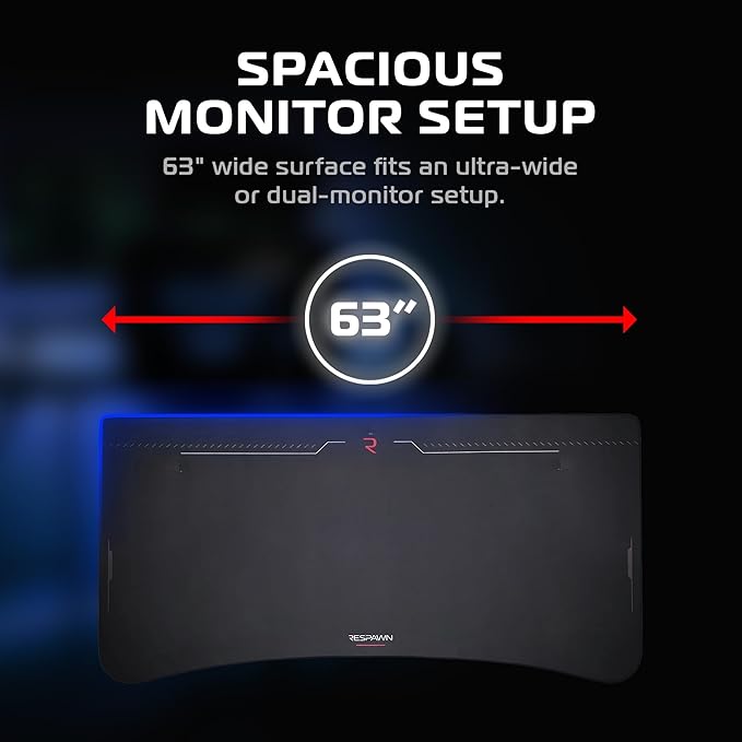 Respawn 1063 Gaming Desk with Cable Management - 63 Inch Ergonomic Full Computer Desk Mouse Pad, Sturdy Home Office Workstations, Laptop PC Console Gamer Table, Wooden Study Table for Bedroom - Black