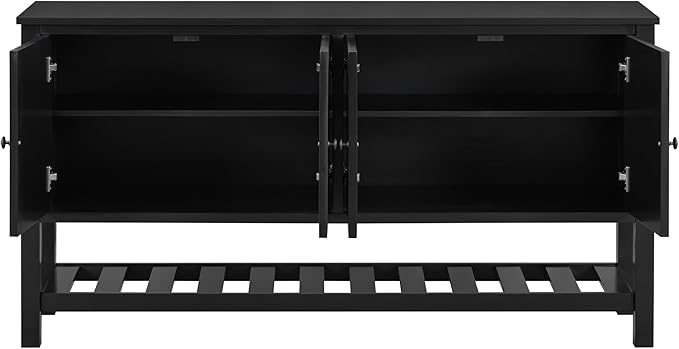 Elegant 60'' Entryway Console Table with 4 Doors and Functional Bottom Shelf, Wood Storage Cabinet Sideboard for Dining Room Living Room Office (Black-HK)