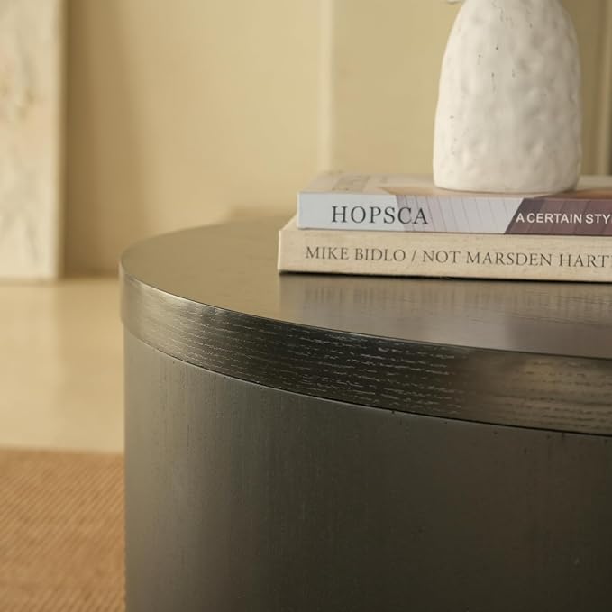 Round Nesting Coffee Table Set of 2, 31.5" Large and 18" Small Low Tables, Modern Wood Grain Tables for Living Room, Black