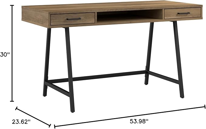 Bush Furniture Steele 54W Writing Desk with Storage in Reclaimed Pine | Large Wooden Computer Table for Home Office Workspace