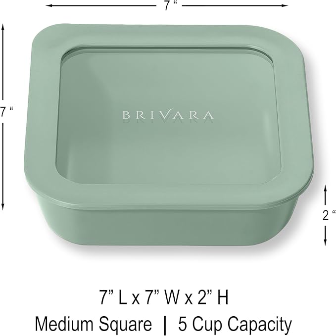 Ceramic Coated Glass Food Storage Container | No PTFE, PFOA, PFAS, and BPA | Reusable Non Toxic Meal Prep Container with Glass Lid | Easy To Store | 5 Cup Square [Willow]