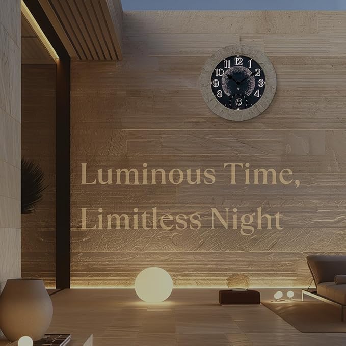 Presentime & Co 14" Illuminated in/Outdoor Clock with Smart Sensor and Night Light, Waterproof, Large Wall Clock with Thermometer & Hygrometer, for Garden and Patio - Coastal Sandstone Finish.