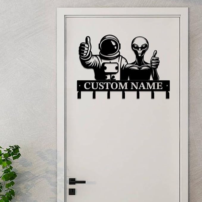 Personalized Custom Alien ET Metal Wall Keys Hooks,Clothes Hooks Alien ET Art coat racks,door holder,Black Alien ET decorations for home,Entrance doors,Hallway, Bedroom,Keys,Hats (Style N)