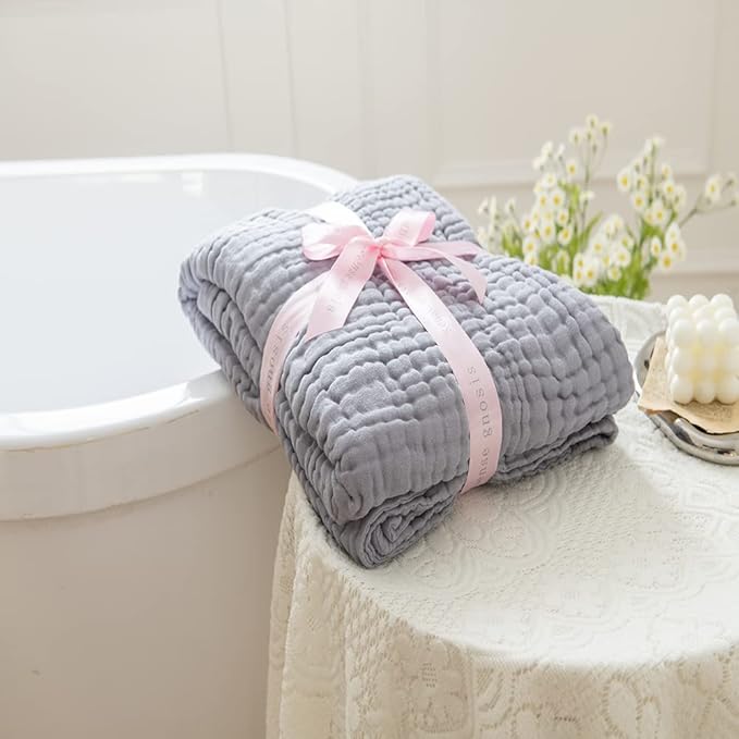sense gnosis Light Grey Blanket Muslin Throw Blanket for Couch 8-Layer Gauze Blanket Breathable Soft and Lightweight Blankets for Baby and Adults 55"x75"